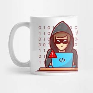 Hacker operating a laptop cartoon Mug